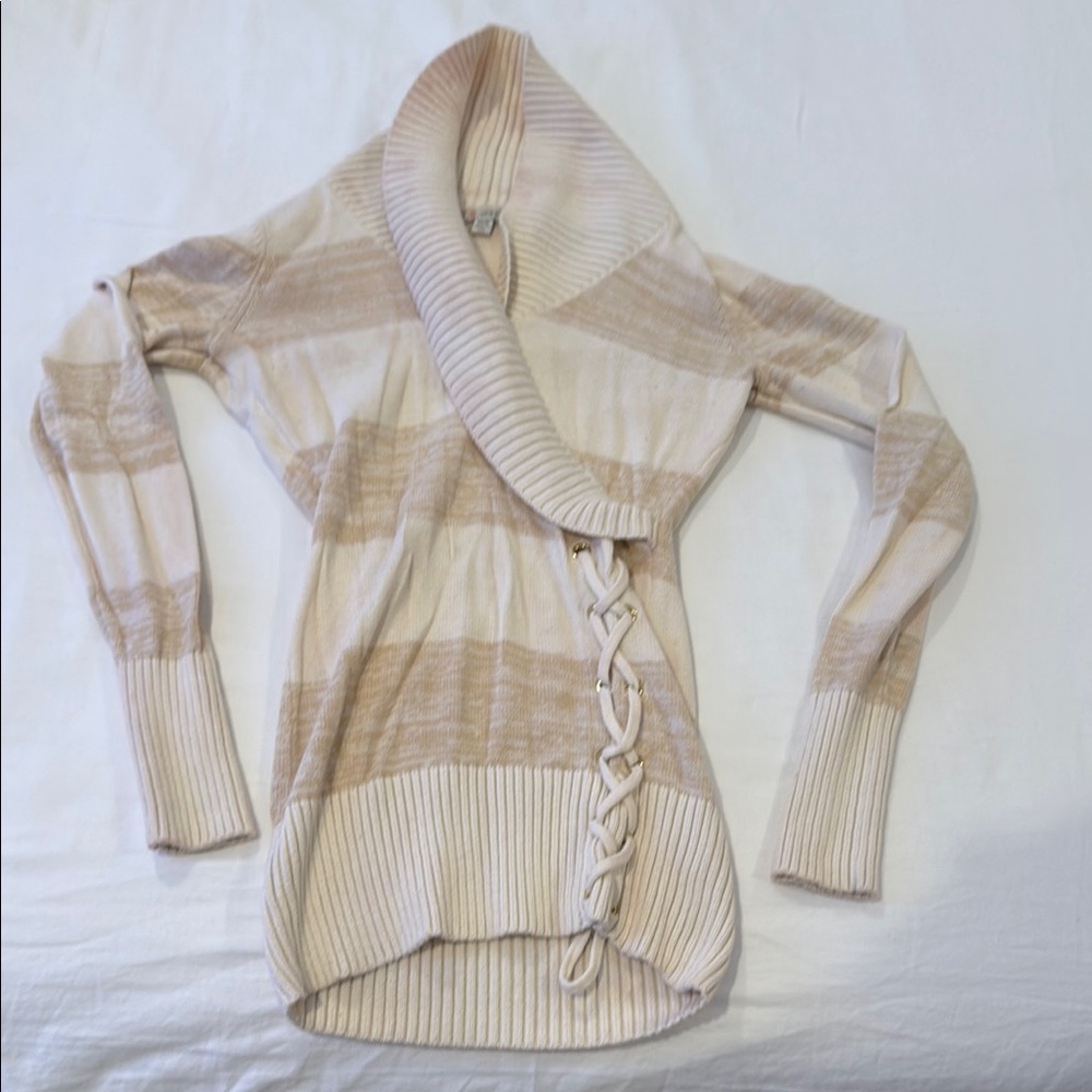 Guess Cream and Tan Cowl Neck Sweater